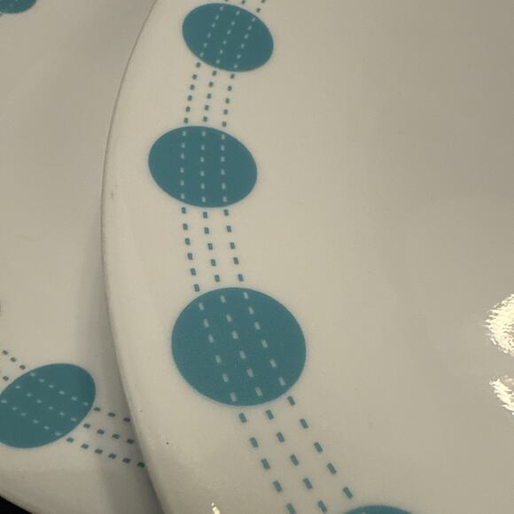 4 Corelle South Beach Dinner Plates Turquoise Blue Circle MCM Style Discontinued - Picture 8 of 11